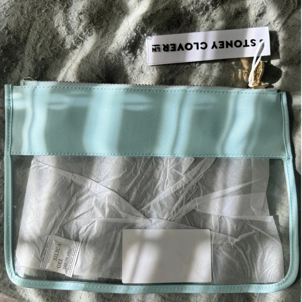 Stoney Clover Lane Clear Cosmetic Pouch with Light Aqua Trim